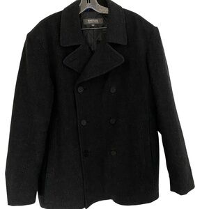 Kenneth Cole Reaction Mens Dk. Grey Double Breasted Wool Blend Pea Coat. Sz-M